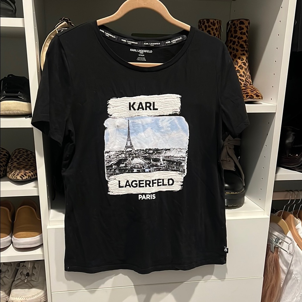 Karl Lagerfeld Black T-Shirt with Paris Graphic